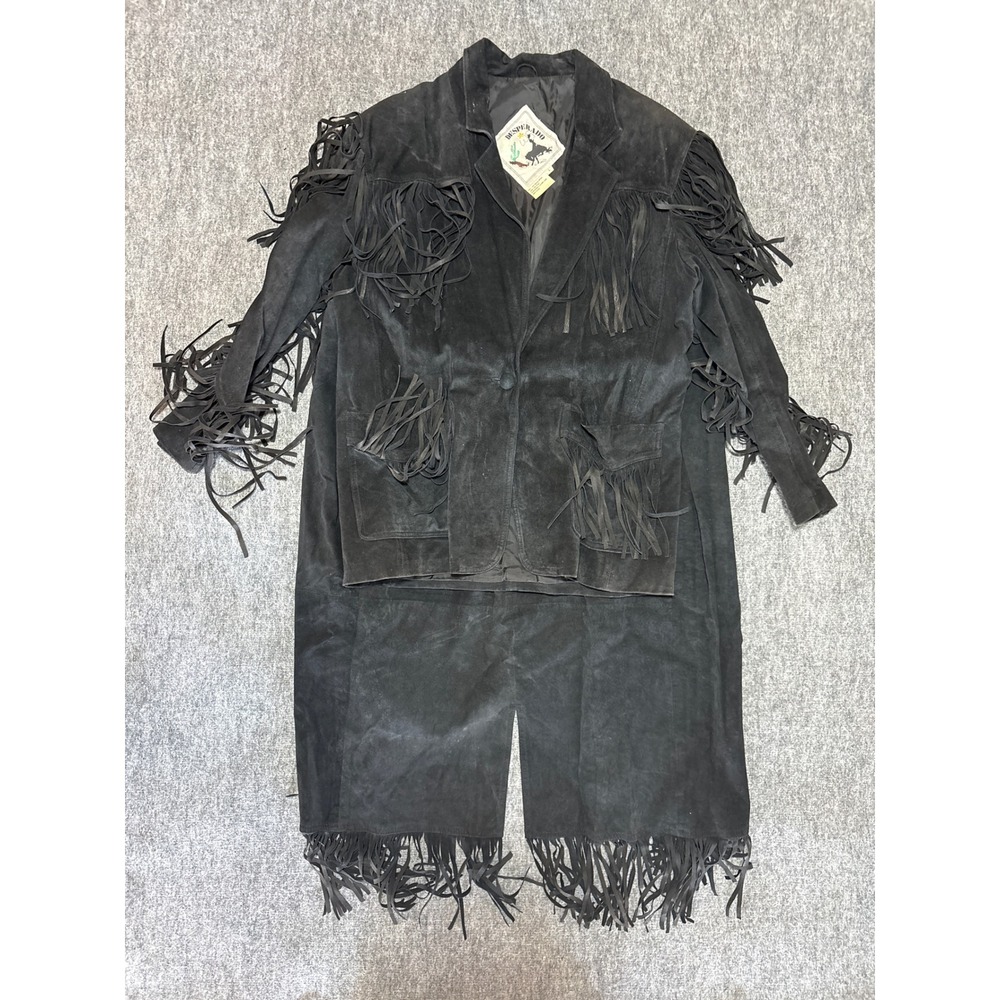Desperado Vintage Black Suede Fringe Western Jacket and Skirt Set Large Medium
